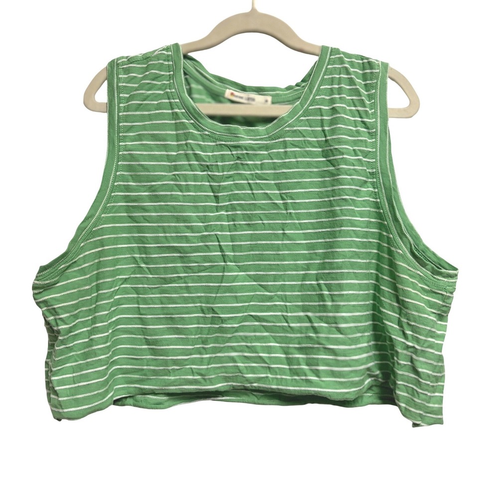Marine Layer Striped Cropped Tank Top Green White Sleeveless Medium M